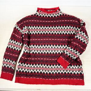 Chaps Sweater Women's L‎ Fair Isle Red Black Wool Pullover  Lightweight